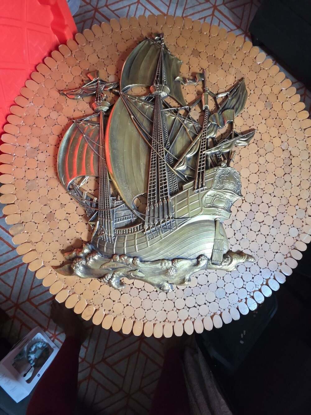 MID CENTURY REGENCY GOLD SHIP WALL ART! VTG SCULPTURE 50'S 60'S GALLEON